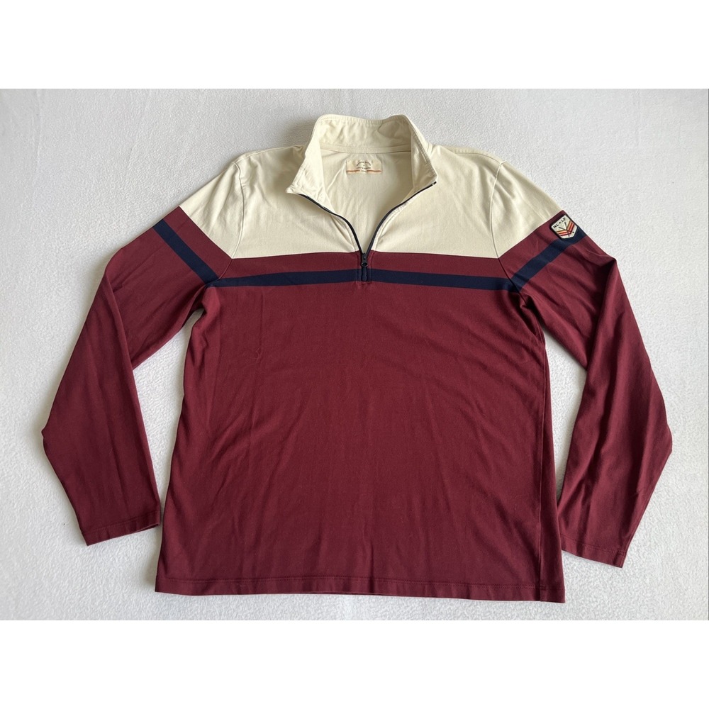Marine Layer x Lost & Found Mens 1/4 Zip Pullover Shirt Red Cream Large